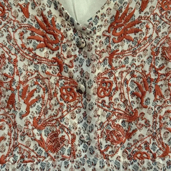 JODIFL Boho Mini Floral Print Dress Embroidered Top Long Sleeves Size Large - Picture 2 of 9